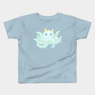 Cute Happy Blue Kawaii Octopus Cartoon Character Kids T-Shirt